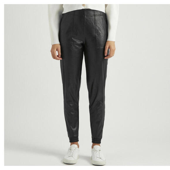 SPANX black high rise faux leather joggers sz XS - Picture 1 of 6